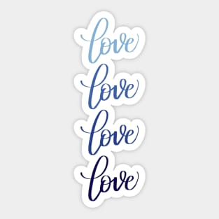 Love in Modern Calligraphy in Blue Sticker